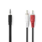 AUDIO stereo-kabel-3 m -3.5 mm M<>2x RCA M-rond-zwart-doos