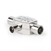 COAX T-splitter - 1 x Coax M > 2 x Coax Vr - metaal - doos