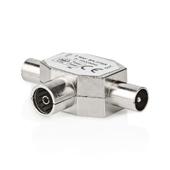 COAX T-splitter - 1 x Coax Vr > 2 x Coax M - metaal - doos
