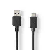 USB Kabel-1 m - USB 3.2 - USB-A M<>USB-C M - rond- zw-doos