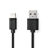 USB Kabel-2 m-USB 2.0 - USB-A M<>USB-C M - rond- zw-doos