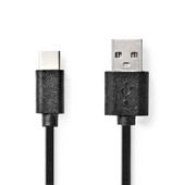 [104955] USB Kabel-1 m-USB 2.0 - USB-A M<>USB-C M - rond- zw-doos