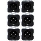 [47035] INBOUW ATHENIS ZWART STOPCONTACT MET AARDING 6-PAK