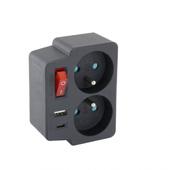 [103590] TWEEWEGSTEKKER MET SCHAKELAAR 2X16A + 1 USB A+ 1 USB C BLACK