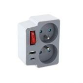 [103591] TWEEWEGSTEKKER MET SCHAKELAAR 2X16A + 1 USB A+ 1 USB C WHITE